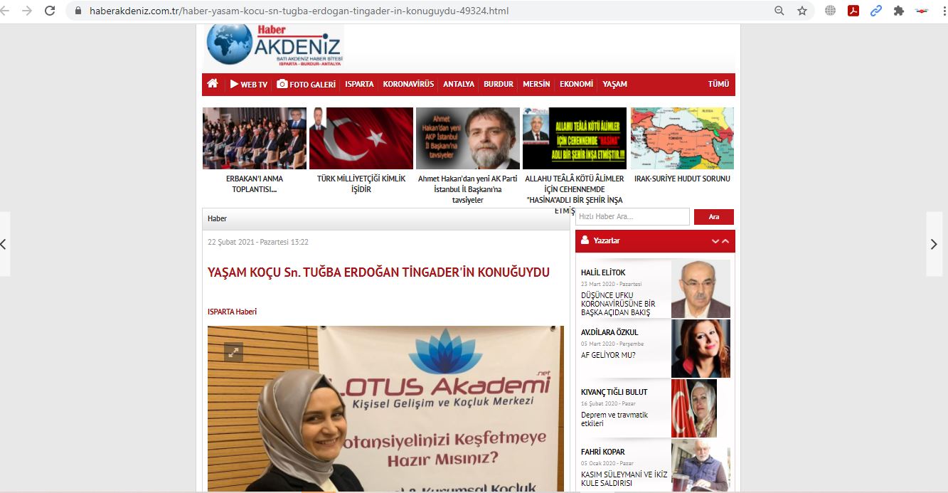 Yaşam Koçu Sn. Tuğba Erdoğan, TİNGADER'in konuğuydu