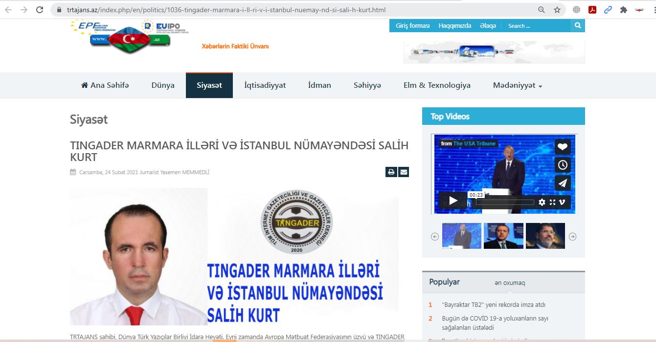 TINGADER MARMARA İLLƏRİ VƏ İSTANBUL NÜMAYƏNDƏSİ SALİH KURT