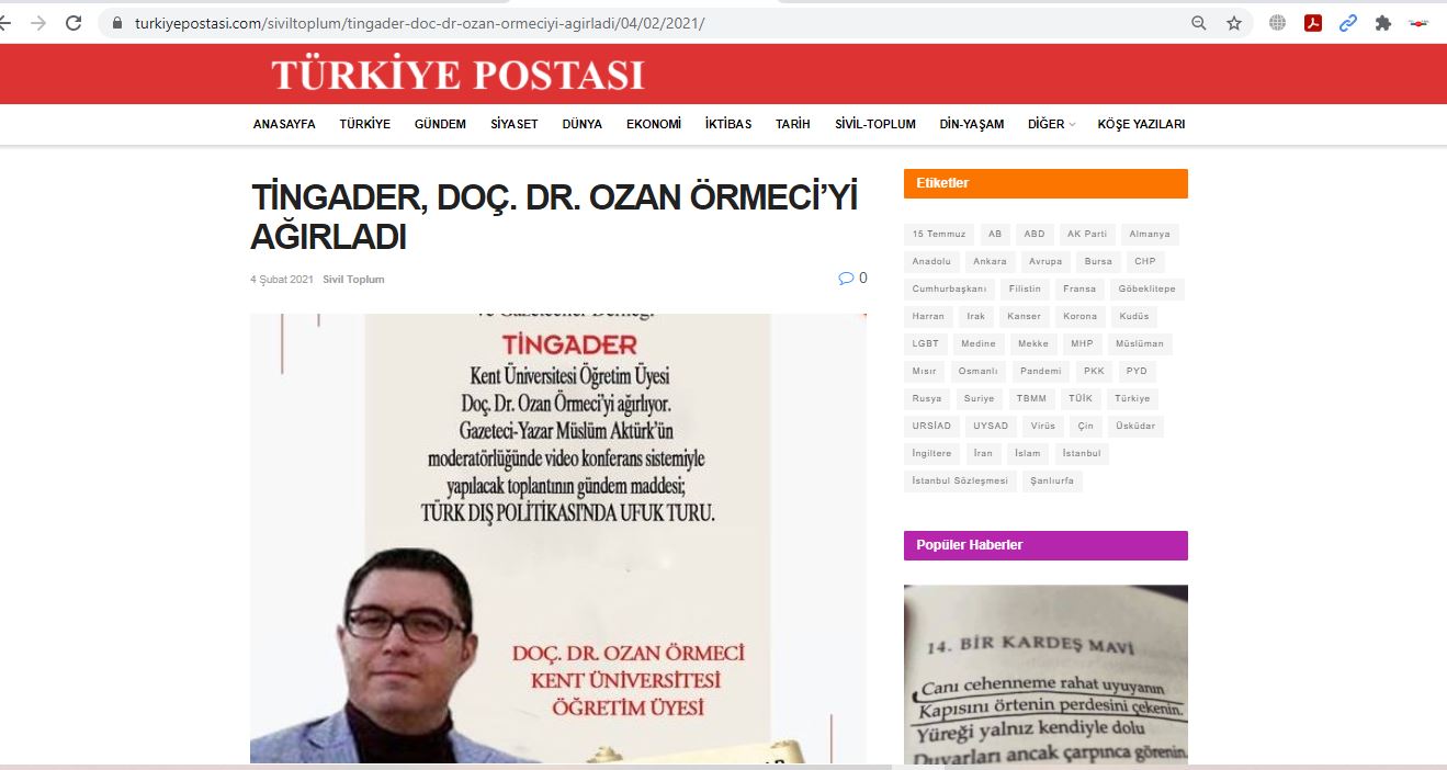 TİNGADER, Doç. Dr. Ozan Örmeci’yi ağırladı
