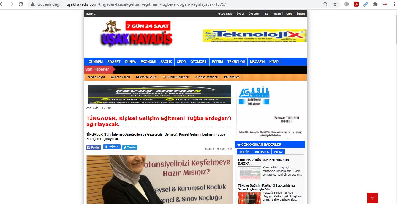TİNGADER, Kişisel Gelişim Eğitmeni Tuğba Erdoğan’ı ağırlayacak.