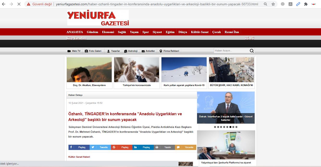 Özhanlı, TİNGADER’in konferansında "Anadolu Uygarlıkları ve Arkeoloji" başlıklı bir sunum yapacak